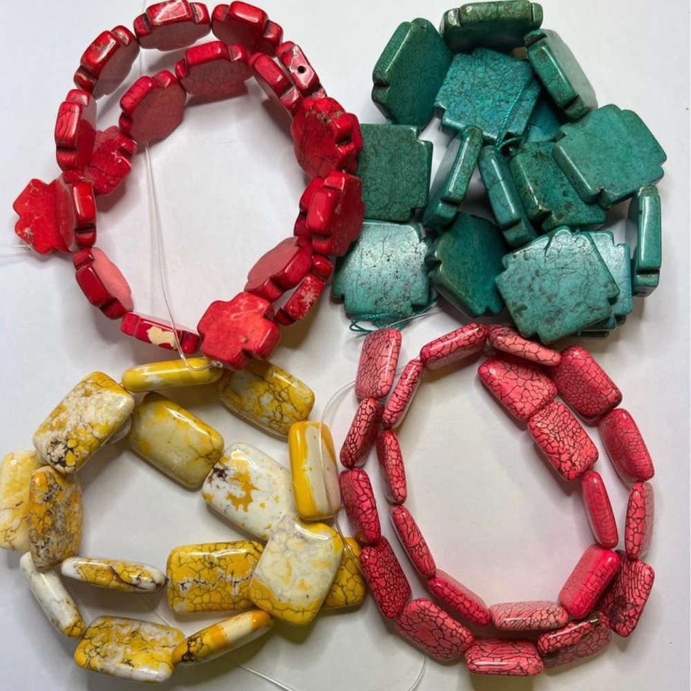 4 Strands Of Dyed Magnesite Beads - Bead Bundle - Yellow, Pink, Fuschia, Aqua